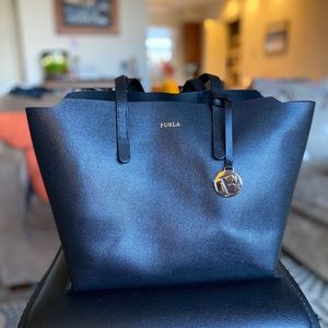 Furla genuine leather black tote